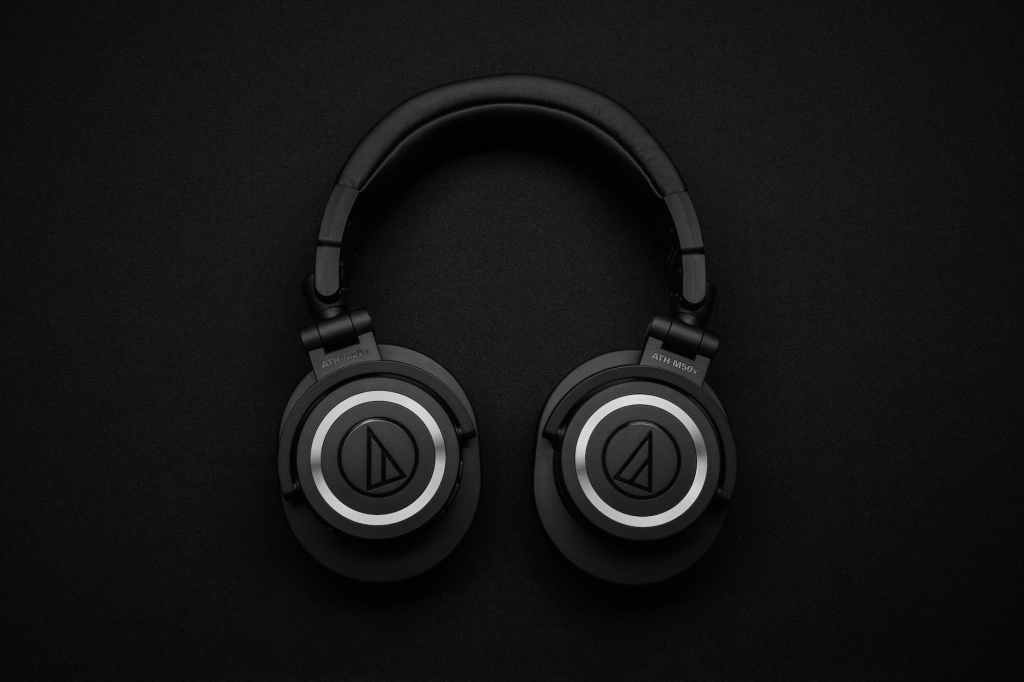 black wireless headphones
